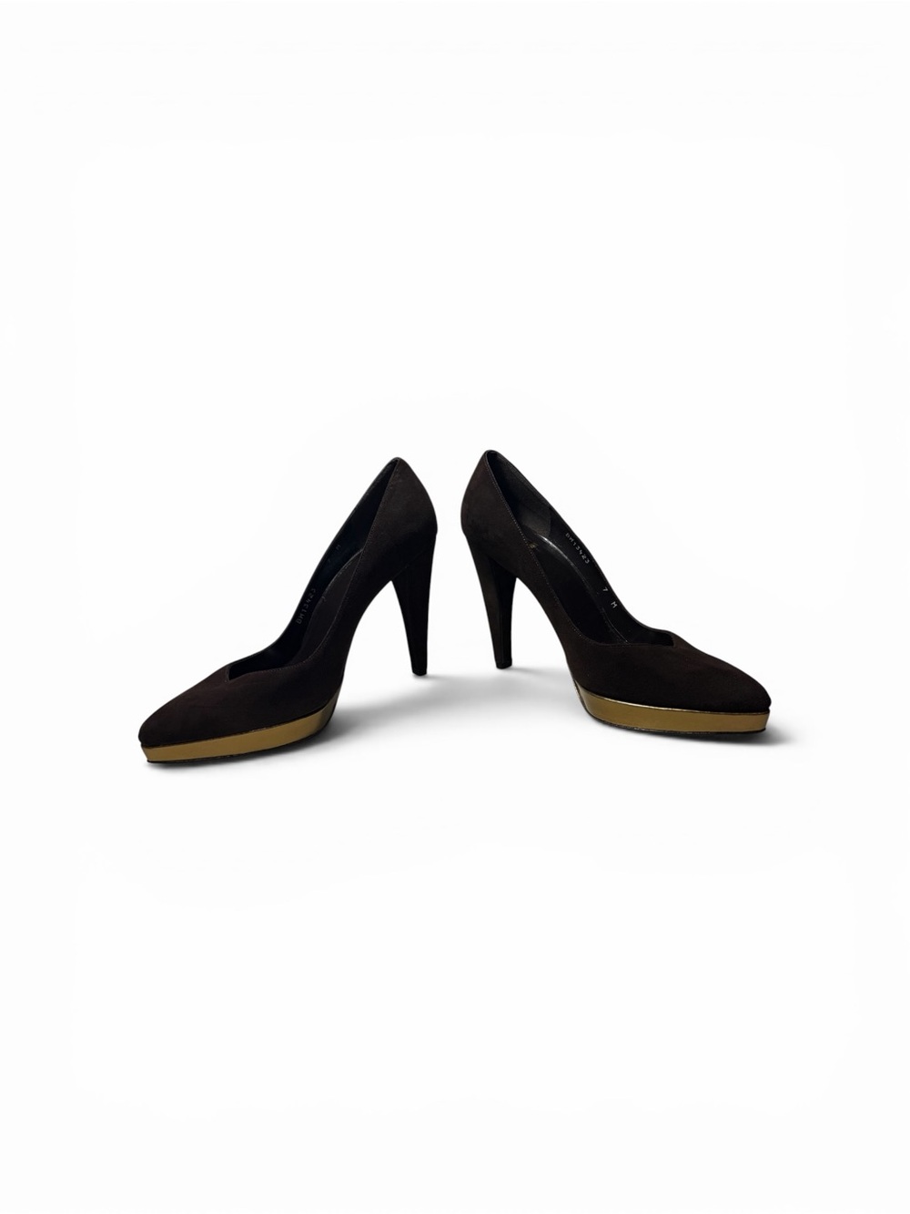 Stuart Weitzman Dark Chocolate Pumps with Gold Platform